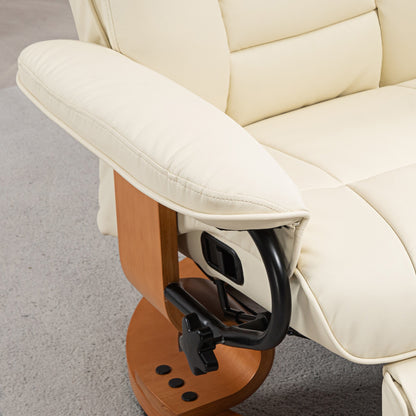Recliner TV Chair with Reclining Function, Swivel Armchair with Adjustable Backrest Lounge Chair up to 150 kg Load Capacity, Faux Leather, Cream