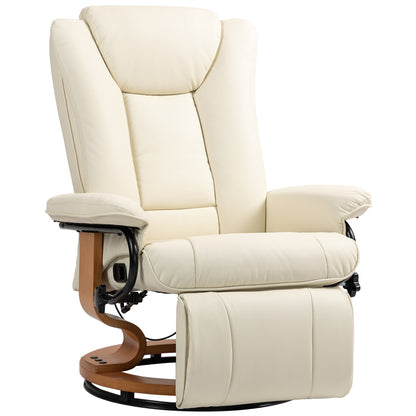Recliner TV Chair with Reclining Function, Swivel Armchair with Adjustable Backrest Lounge Chair up to 150 kg Load Capacity, Faux Leather, Cream
