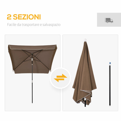 2x2 m Outdoor Umbrella with Adjustable and Portable Square Canopy, Metal and Polyester, Coffee