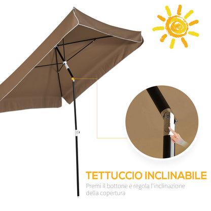 2x2 m Outdoor Umbrella with Adjustable and Portable Square Canopy, Metal and Polyester, Coffee