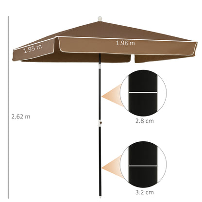 2x2 m Outdoor Umbrella with Adjustable and Portable Square Canopy, Metal and Polyester, Coffee