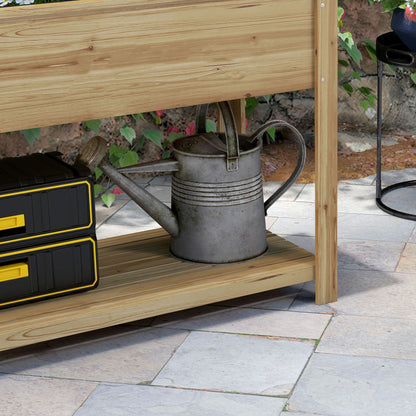 Rectangular Raised Planter with Trellis - Raised garden bed with 2 foldable side shelves and 1 lower shelf - wood dimensions 140L x 45W x 151H cm