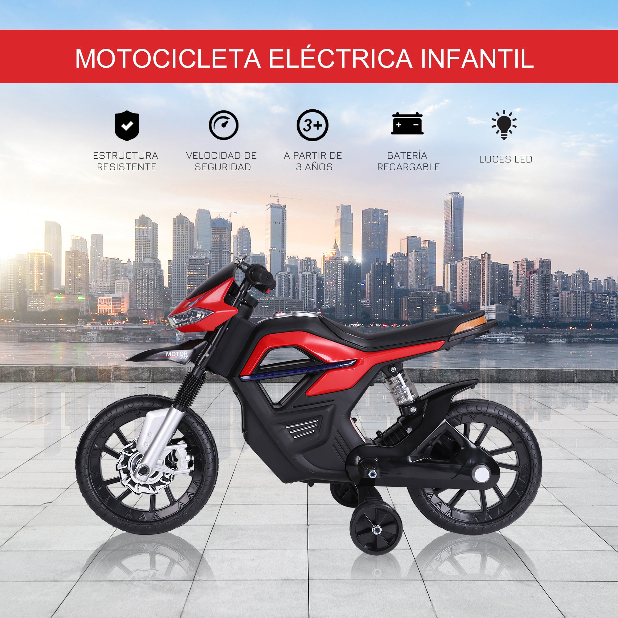 Kids Electric Motorcycle Toy Bike +3 Years 6V Battery with Lights and Music 105x52.3x62.3cm Red