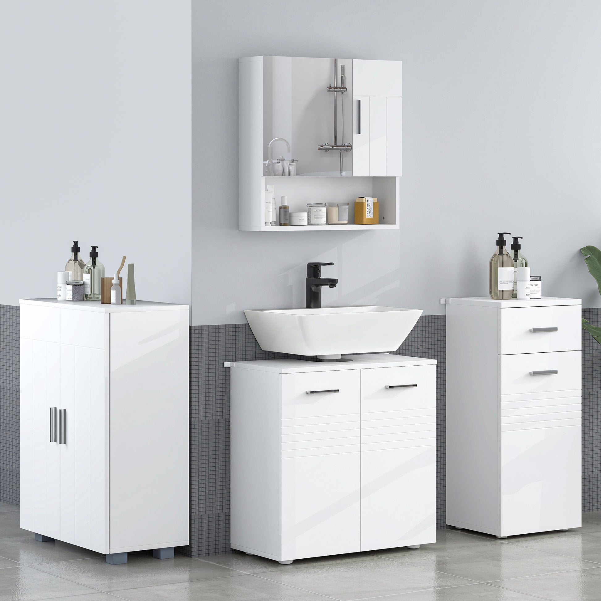 Bathroom Cabinet with Mirror Hanging Bathroom Cabinet with 2 Doors and 2 Adjustable Interior Shelves 54x15.2x55.3 cm White