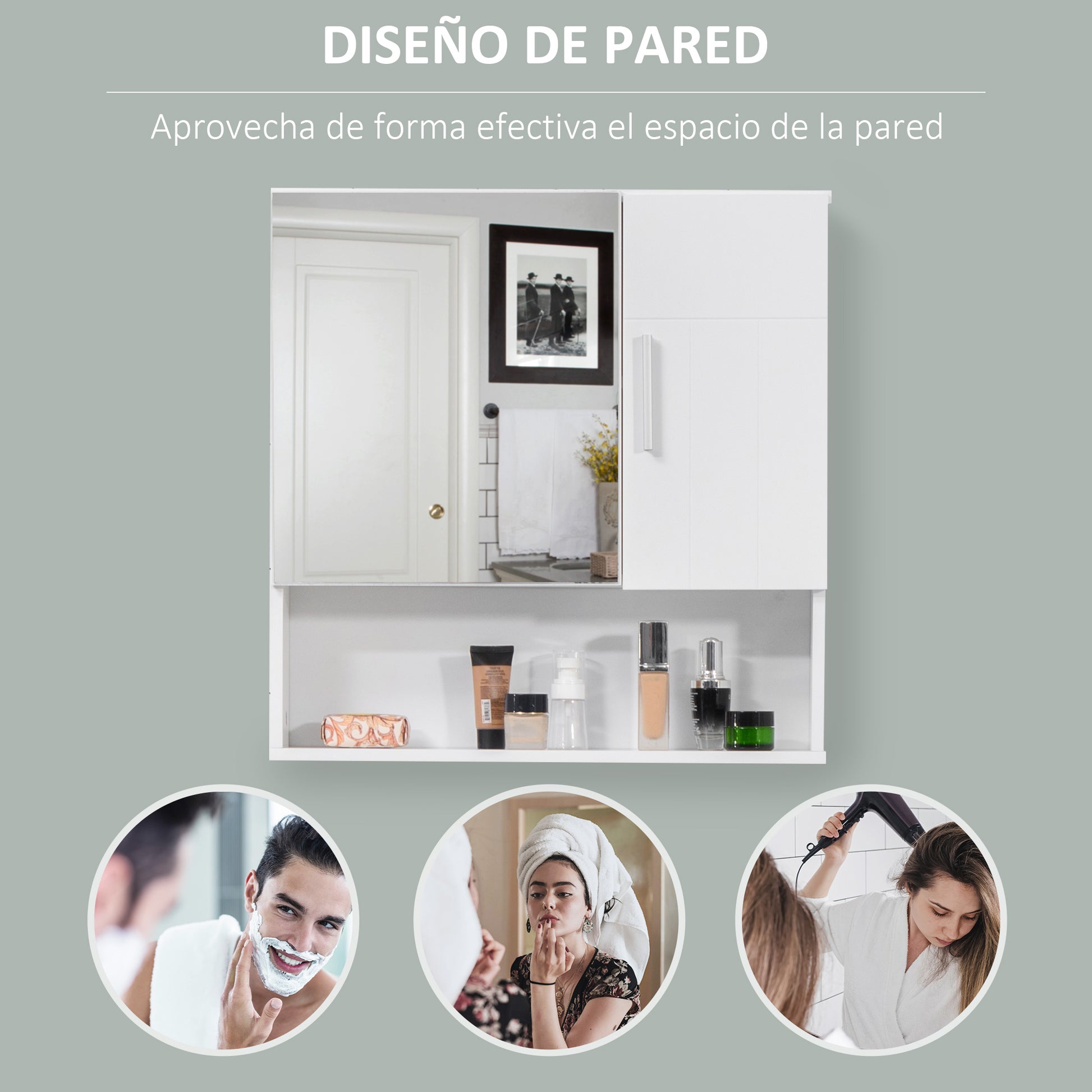 Bathroom Cabinet with Mirror Hanging Bathroom Cabinet with 2 Doors and 2 Adjustable Interior Shelves 54x15.2x55.3 cm White