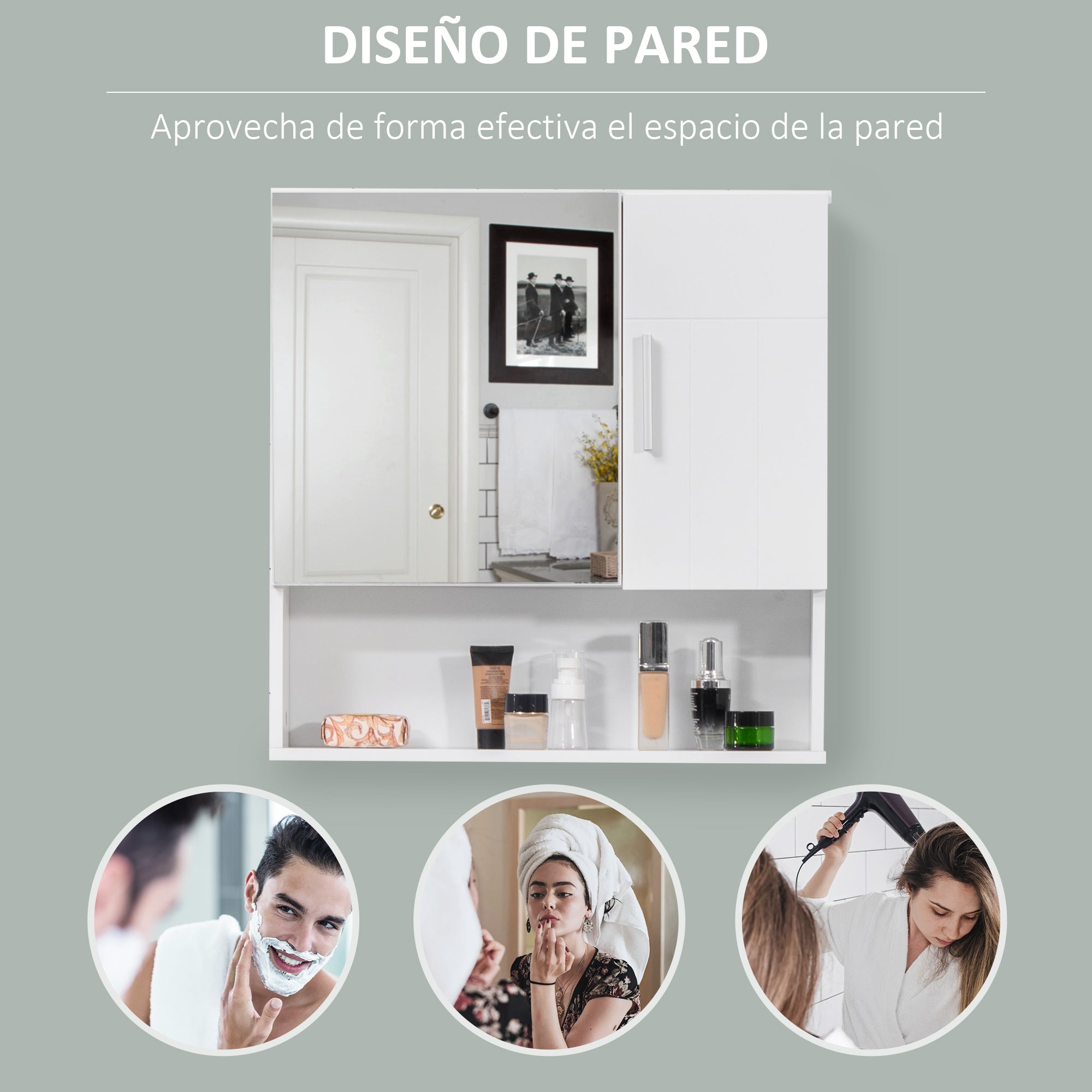 Bathroom Cabinet with Mirror Hanging Bathroom Cabinet with 2 Doors and 2 Adjustable Interior Shelves 54x15.2x55.3 cm White