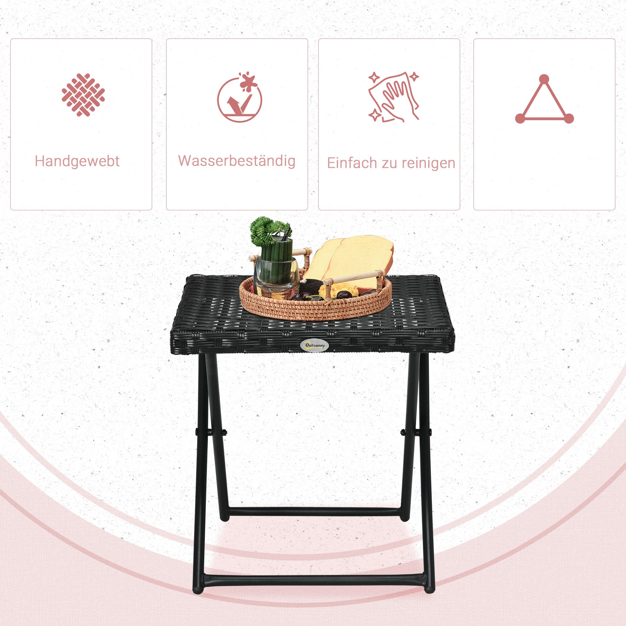 Folding Side Table made of Poly Rattan Coffee Table Couch Table Tray Balcony Table Garden Table Side Table Tea Table Garden Furniture Rattan Table for Garden Terrace Balcony, 40x40x40cm Black