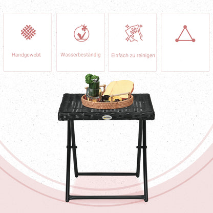 Folding Side Table made of Poly Rattan Coffee Table Couch Table Tray Balcony Table Garden Table Side Table Tea Table Garden Furniture Rattan Table for Garden Terrace Balcony, 40x40x40cm Black
