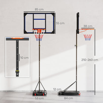 Kids Basketball Hoop, Adjustable Height 210-260 cm, Outdoor and Indoor Basketball Hoop with Wheels, Weighted Base, Gift for Boys and Girls 6+ Years, Blue