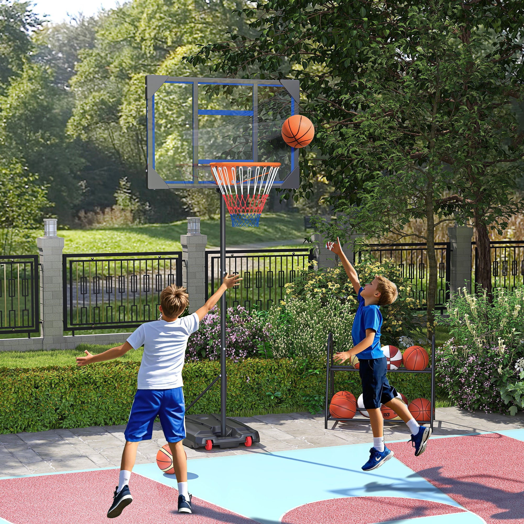 Kids Basketball Hoop, Adjustable Height 210-260 cm, Outdoor and Indoor Basketball Hoop with Wheels, Weighted Base, Gift for Boys and Girls 6+ Years, Blue