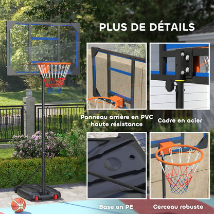 Kids Basketball Hoop, Adjustable Height 210-260 cm, Outdoor and Indoor Basketball Hoop with Wheels, Weighted Base, Gift for Boys and Girls 6+ Years, Blue