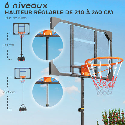 Kids Basketball Hoop, Adjustable Height 210-260 cm, Outdoor and Indoor Basketball Hoop with Wheels, Weighted Base, Gift for Boys and Girls 6+ Years, Blue