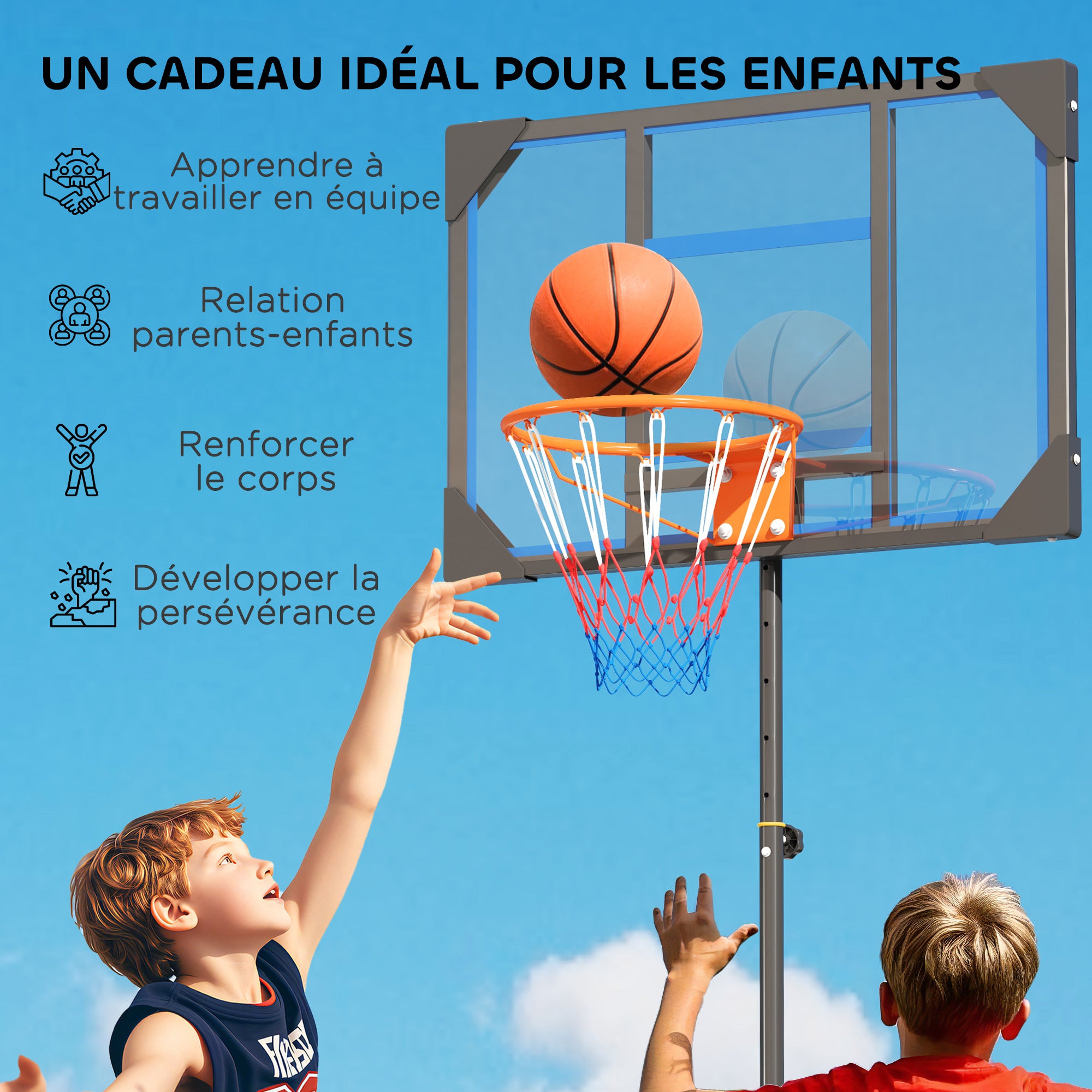 Kids Basketball Hoop, Adjustable Height 210-260 cm, Outdoor and Indoor Basketball Hoop with Wheels, Weighted Base, Gift for Boys and Girls 6+ Years, Blue