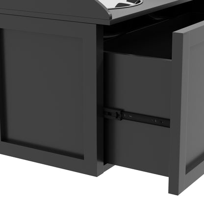 Raised Dog Bowls in Stainless Steel, Wooden Dog Feeder Stand with Drawer Storage for Large Dogs, 60x30x36 cm, Black