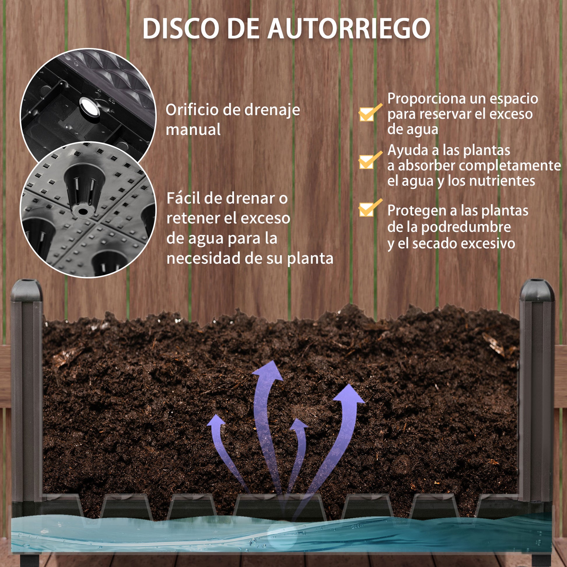 Plastic Wheeled Planter Garden Pot with Drainage Holes for Outdoor Plant Cultivation Patio Terrace 50x50x33 cm Brown
