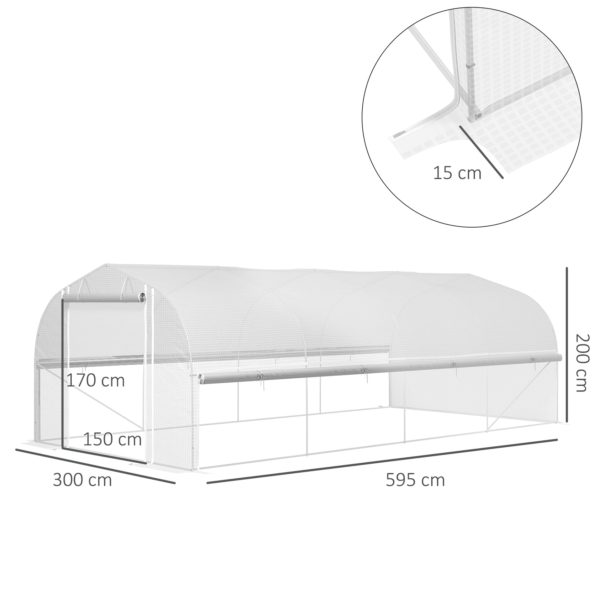 Greenhouse 6 x 3 x 2 m Polyethylene Greenhouse with 8 Windows & Door, Roll-up Side Walls, UV-resistant Film Tunnel Tomato House with Galvanized Steel Frame, White