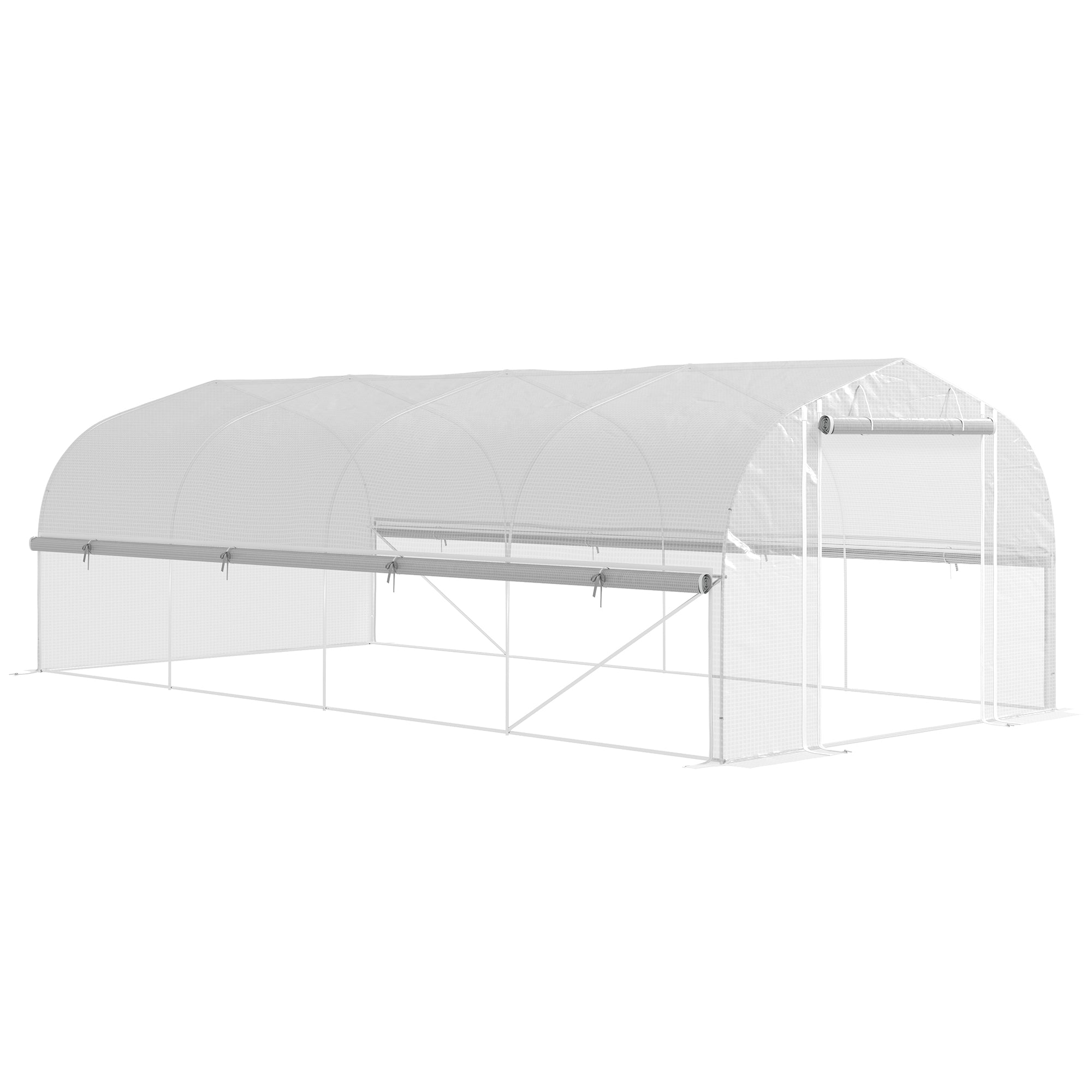 Greenhouse 6 x 3 x 2 m Polyethylene Greenhouse with 8 Windows & Door, Roll-up Side Walls, UV-resistant Film Tunnel Tomato House with Galvanized Steel Frame, White