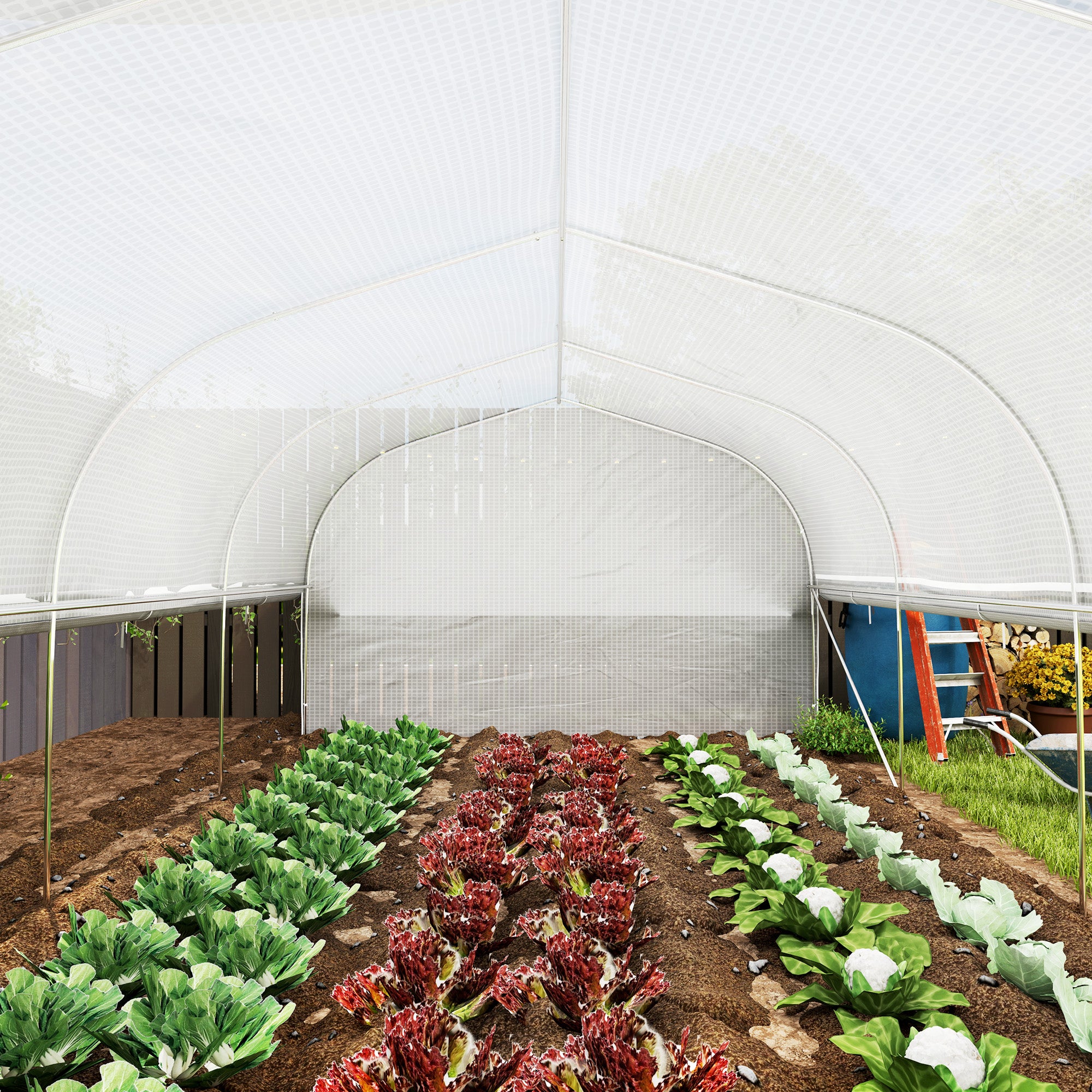 Greenhouse 6 x 3 x 2 m Polyethylene Greenhouse with 8 Windows & Door, Roll-up Side Walls, UV-resistant Film Tunnel Tomato House with Galvanized Steel Frame, White