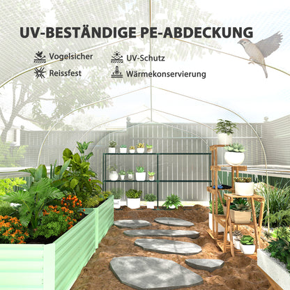 Greenhouse 6 x 3 x 2 m Polyethylene Greenhouse with 8 Windows & Door, Roll-up Side Walls, UV-resistant Film Tunnel Tomato House with Galvanized Steel Frame, White