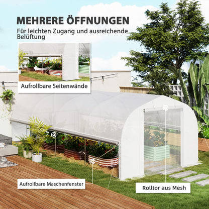 Greenhouse 6 x 3 x 2 m Polyethylene Greenhouse with 8 Windows & Door, Roll-up Side Walls, UV-resistant Film Tunnel Tomato House with Galvanized Steel Frame, White