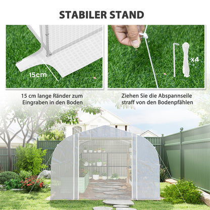 Greenhouse 6 x 3 x 2 m Polyethylene Greenhouse with 8 Windows & Door, Roll-up Side Walls, UV-resistant Film Tunnel Tomato House with Galvanized Steel Frame, White
