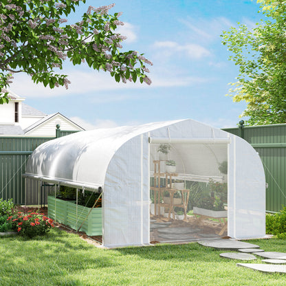 Greenhouse 6 x 3 x 2 m Polyethylene Greenhouse with 8 Windows & Door, Roll-up Side Walls, UV-resistant Film Tunnel Tomato House with Galvanized Steel Frame, White