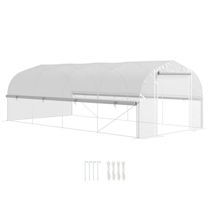 Greenhouse 6 x 3 x 2 m Polyethylene Greenhouse with 8 Windows & Door, Roll-up Side Walls, UV-resistant Film Tunnel Tomato House with Galvanized Steel Frame, White