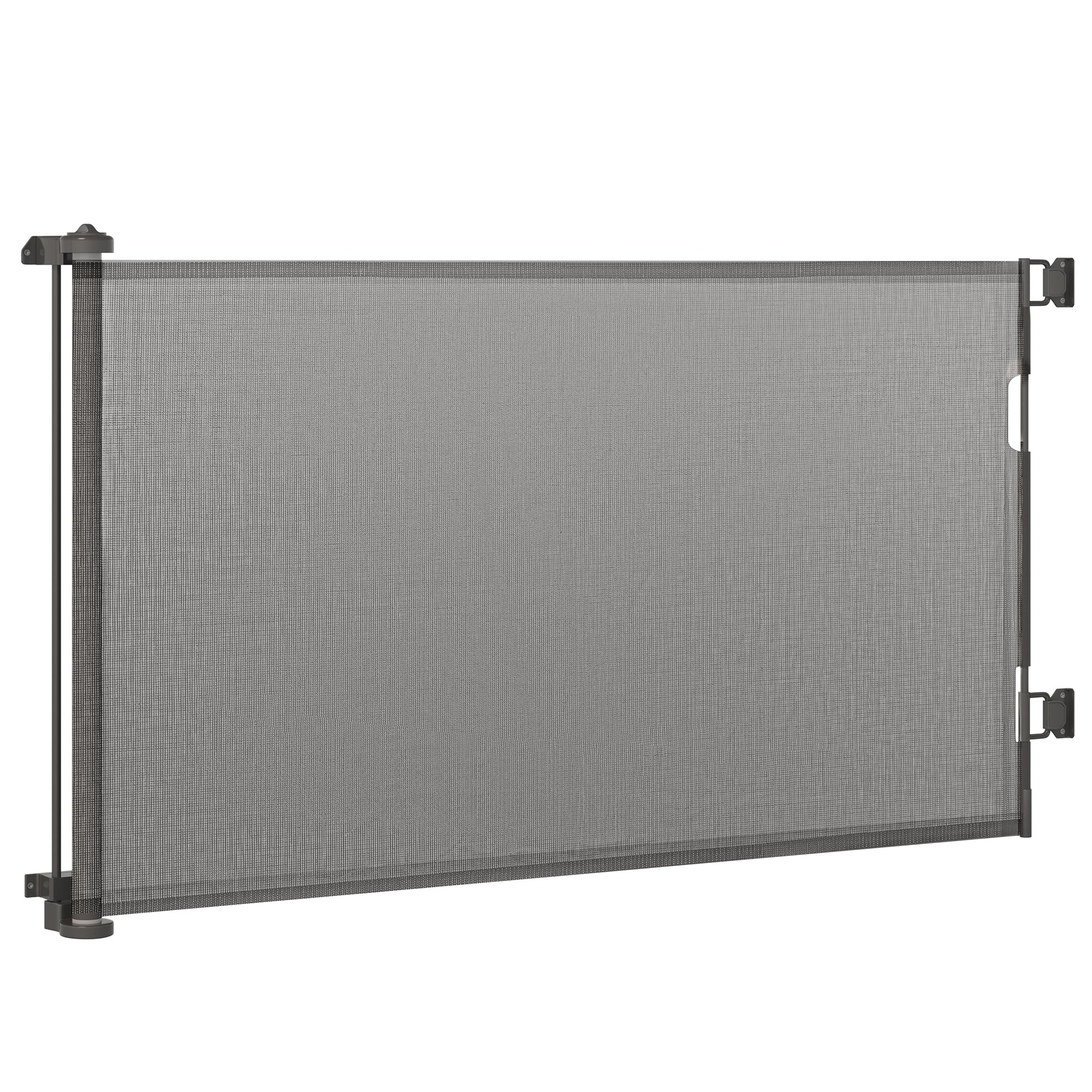 Retractable Dog Safety Barrier One-Hand Operation Aluminum Alloy Frame for Stairway Hallway Entrances Mesh Fabric 150 x 85 cm Grey