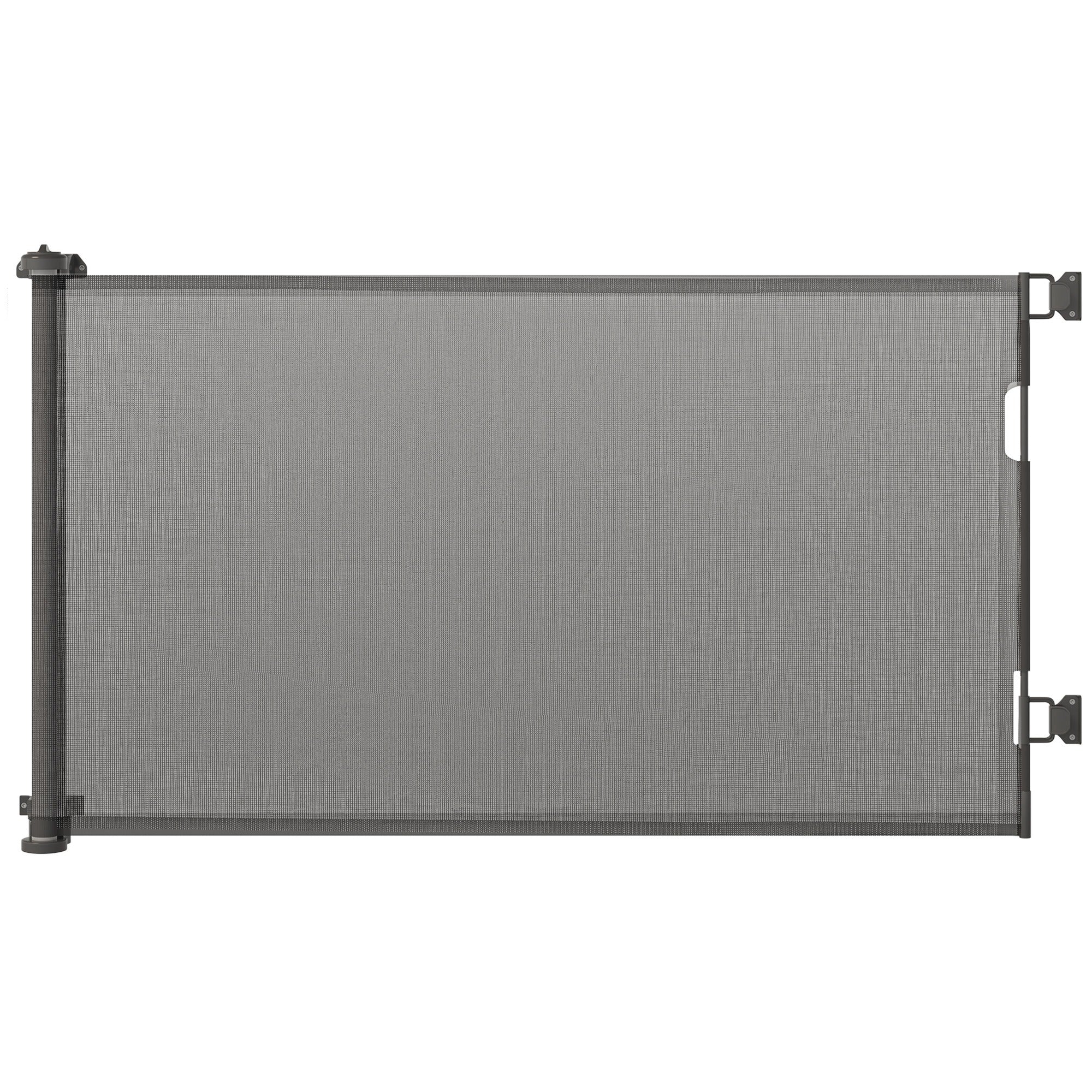 Retractable Dog Safety Barrier One-Hand Operation Aluminum Alloy Frame for Stairway Hallway Entrances Mesh Fabric 150 x 85 cm Grey