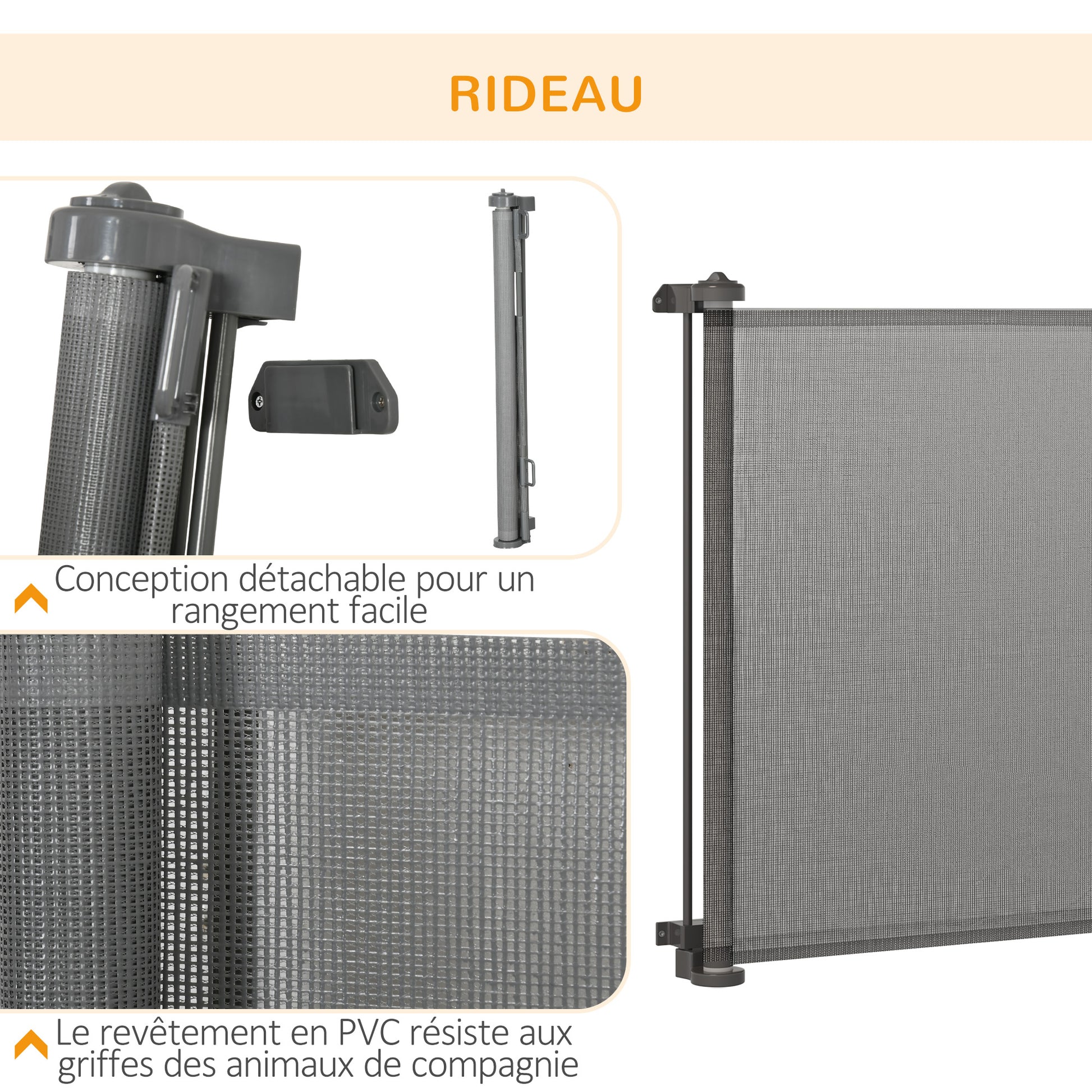 Retractable Dog Safety Barrier One-Hand Operation Aluminum Alloy Frame for Stairway Hallway Entrances Mesh Fabric 150 x 85 cm Grey