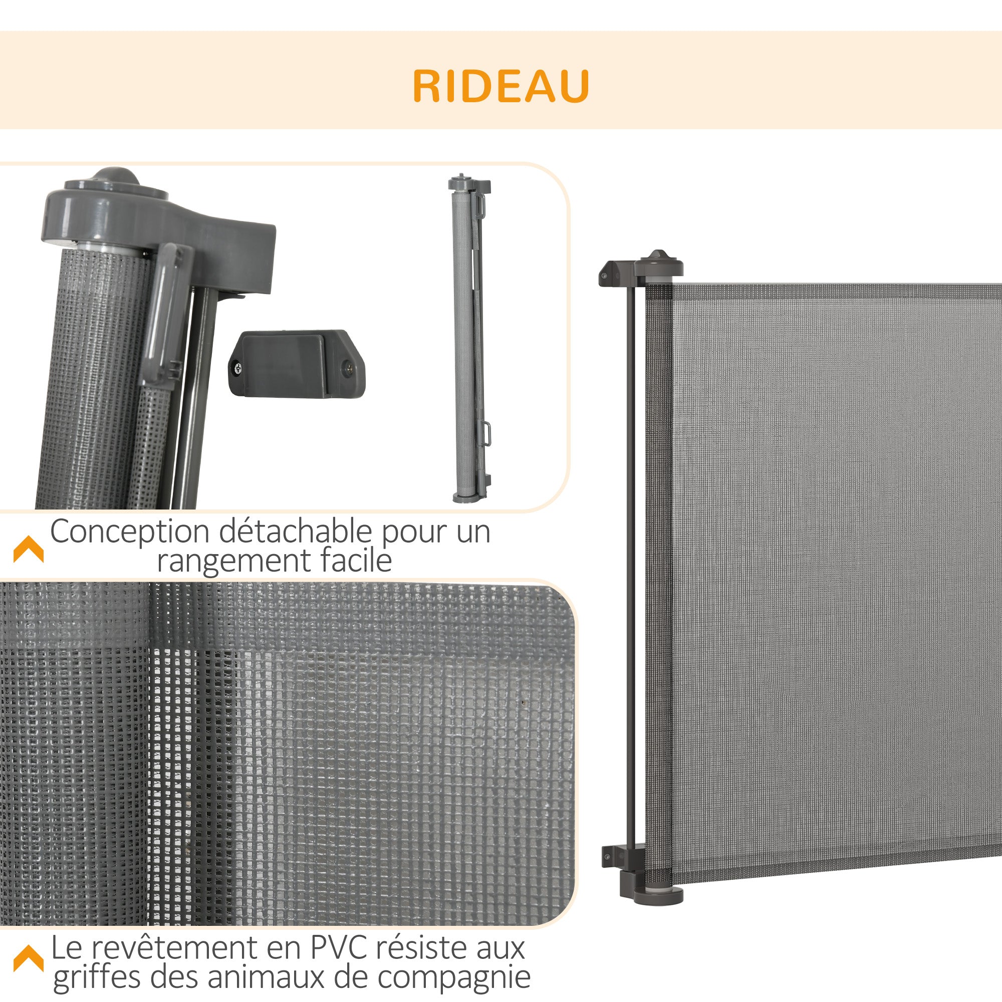 Retractable Dog Safety Barrier One-Hand Operation Aluminum Alloy Frame for Stairway Hallway Entrances Mesh Fabric 150 x 85 cm Grey
