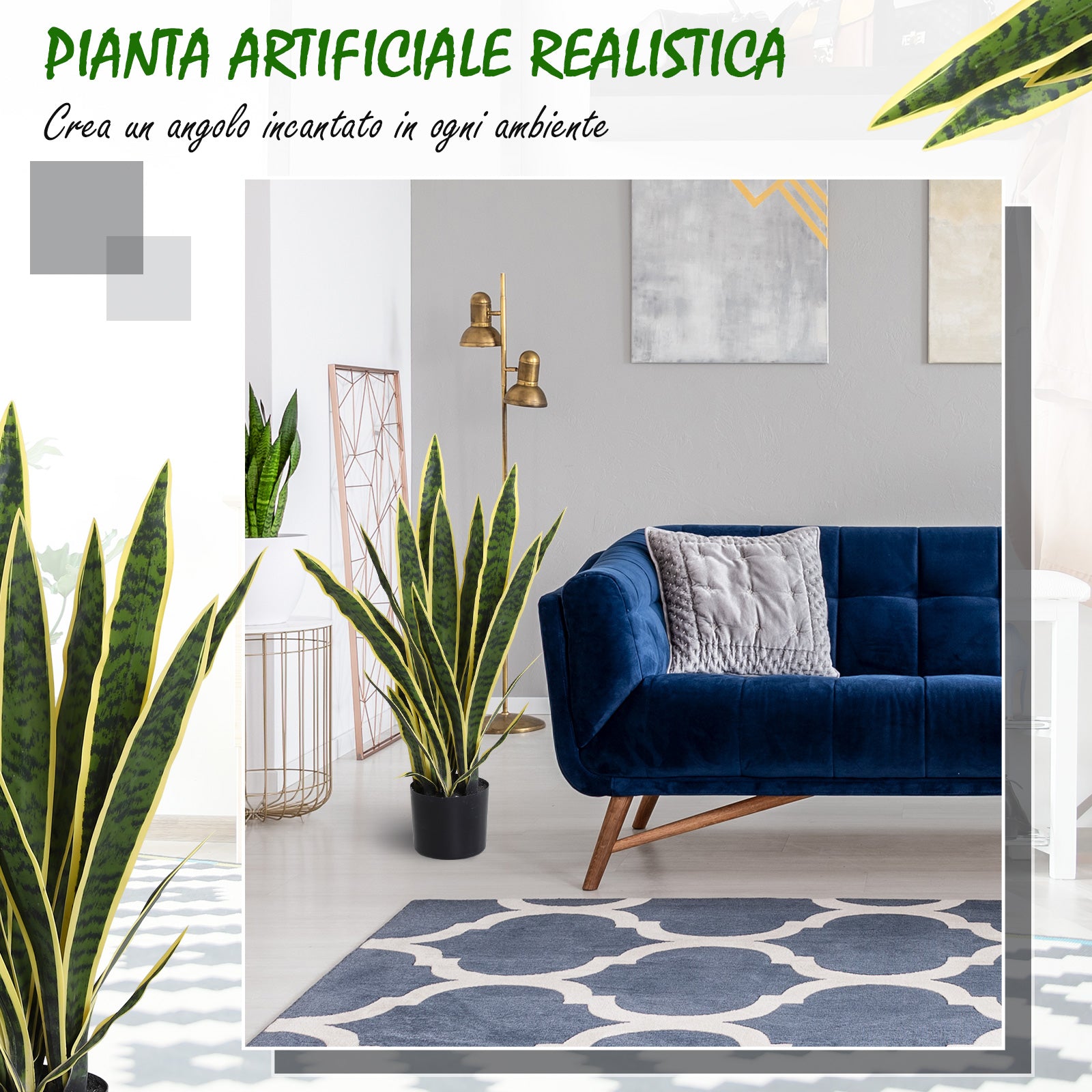 Artificial Sansevieria in Pot, Indoor and Outdoor Plant with 21 Leaves (Ø15cm x 77cm)