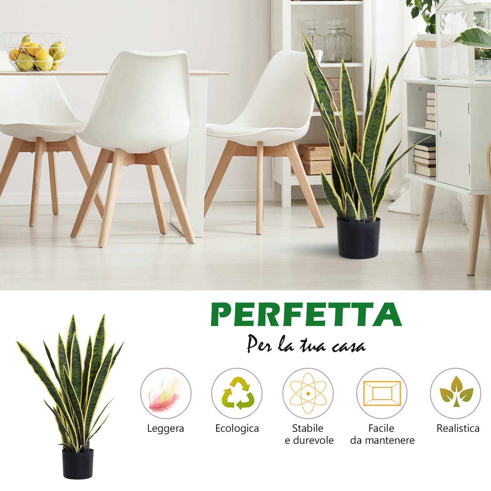 Artificial Sansevieria in Pot, Indoor and Outdoor Plant with 21 Leaves (Ø15cm x 77cm)