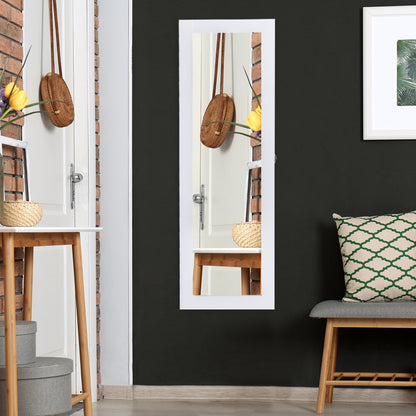 Wall-Mounted Hanging Jewelry Mirror Cabinet Organizer with Hooks and Slots for Necklaces for Bedroom Living Room 37x9.5x112 cm White