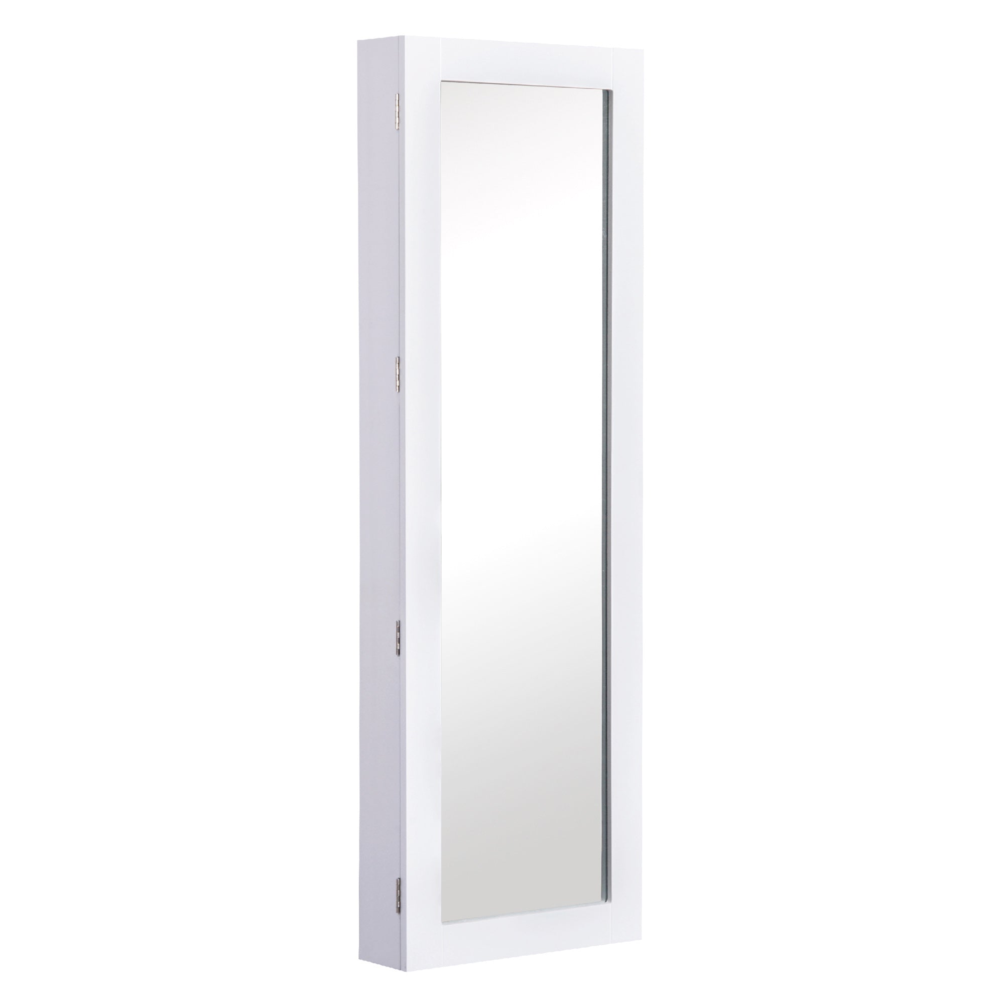 Wall-Mounted Hanging Jewelry Mirror Cabinet Organizer with Hooks and Slots for Necklaces for Bedroom Living Room 37x9.5x112 cm White