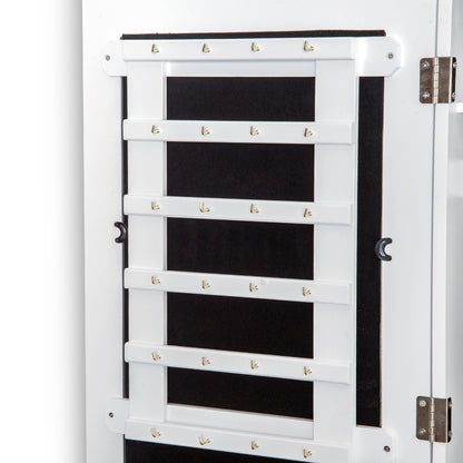 Wall-Mounted Hanging Jewelry Mirror Cabinet Organizer with Hooks and Slots for Necklaces for Bedroom Living Room 37x9.5x112 cm White