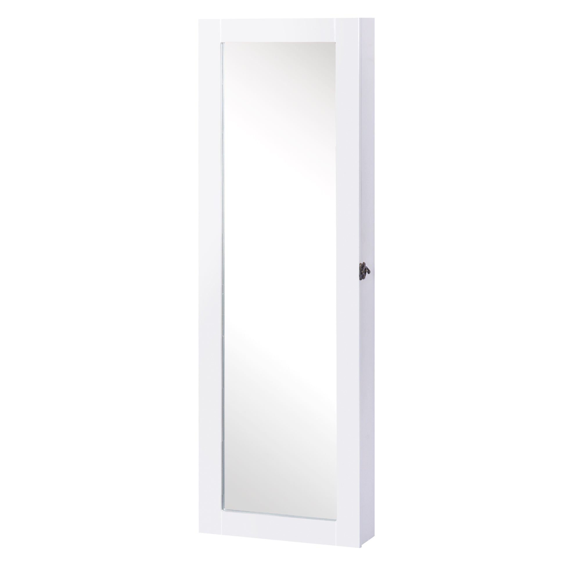 Wall-Mounted Hanging Jewelry Mirror Cabinet Organizer with Hooks and Slots for Necklaces for Bedroom Living Room 37x9.5x112 cm White