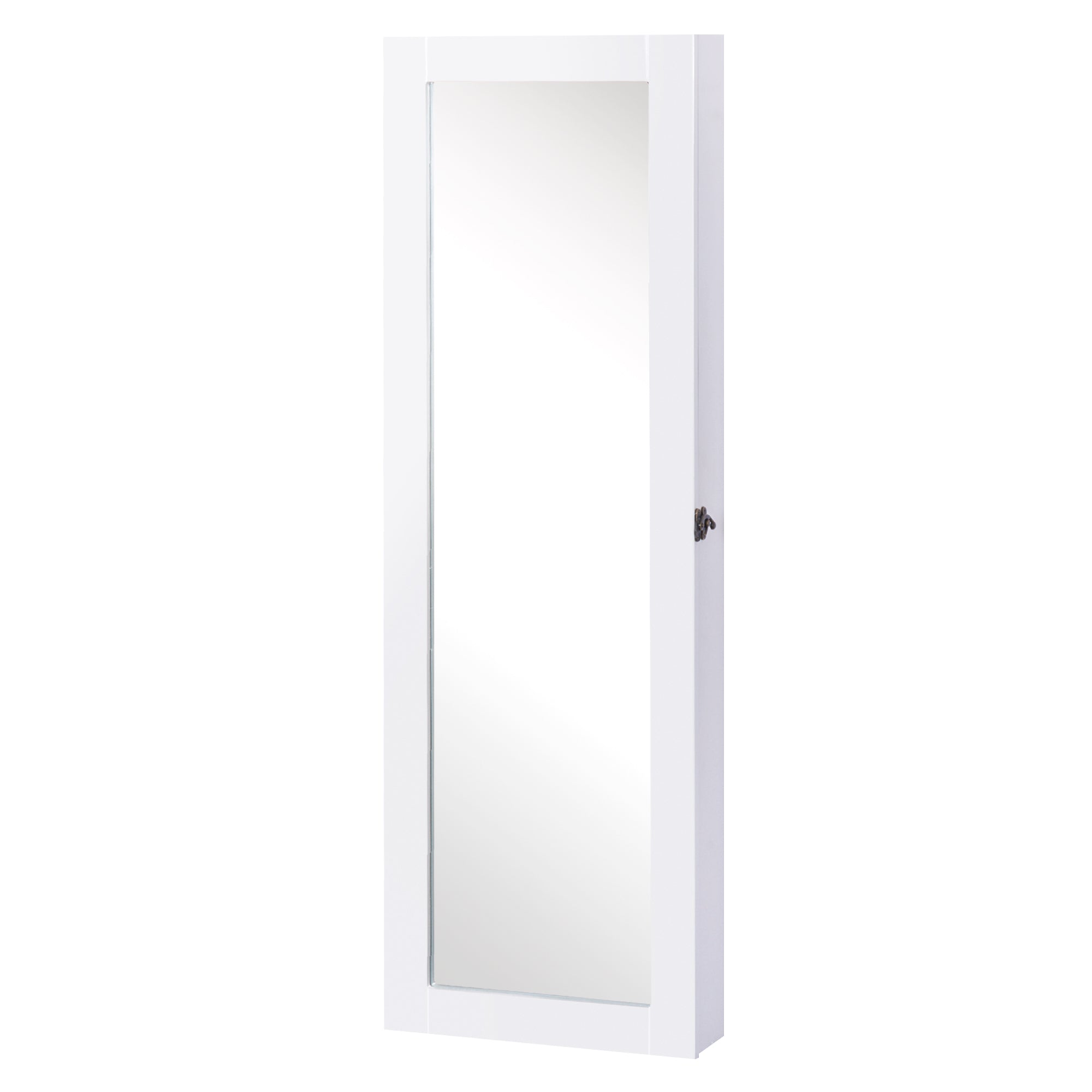 Wall-Mounted Hanging Jewelry Mirror Cabinet Organizer with Hooks and Slots for Necklaces for Bedroom Living Room 37x9.5x112 cm White