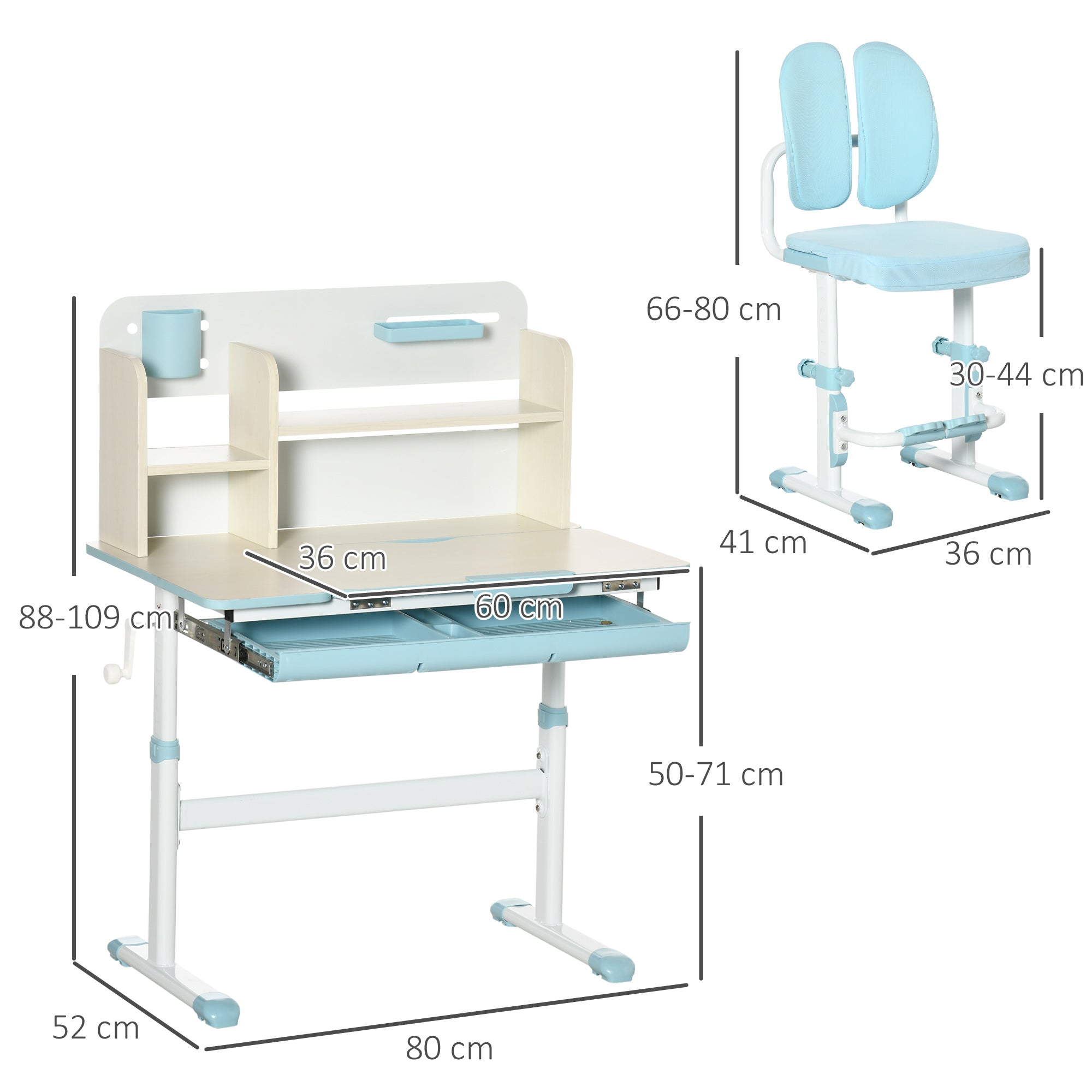 Kids School Desk with Chair for 3-12 Years Adjustable Height, Kids Desk with Tiltable Top and Padded Cushions, Steel and MDF, Blue