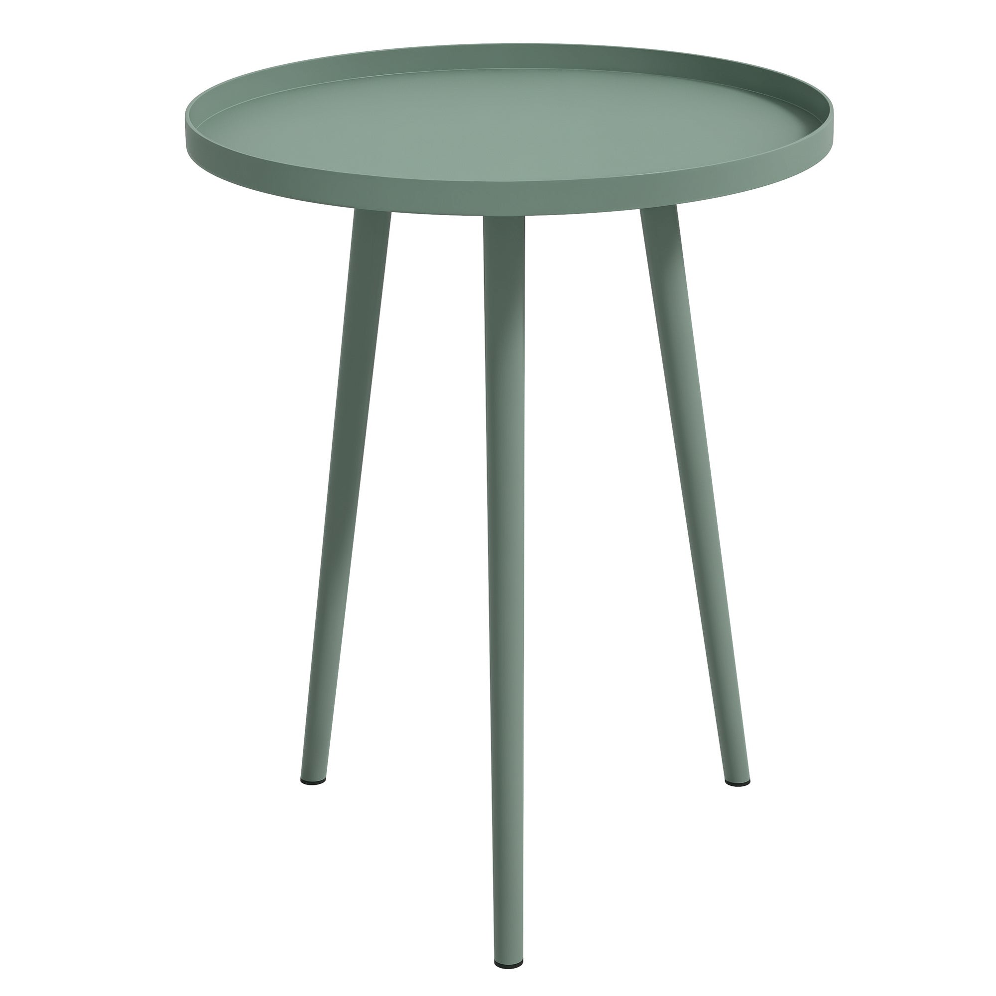 Garden Side Table, weather-resistant outdoor table with raised edge, steel balcony table, round coffee table load capacity 20kg, Ø40x50H cm, side table for outdoor indoor balcony terrace Green