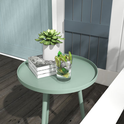 Garden Side Table, weather-resistant outdoor table with raised edge, steel balcony table, round coffee table load capacity 20kg, Ø40x50H cm, side table for outdoor indoor balcony terrace Green
