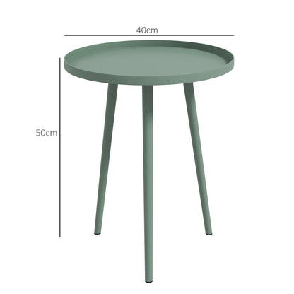 Garden Side Table, weather-resistant outdoor table with raised edge, steel balcony table, round coffee table load capacity 20kg, Ø40x50H cm, side table for outdoor indoor balcony terrace Green