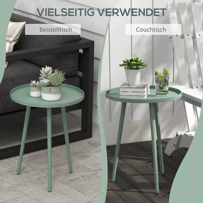 Garden Side Table, weather-resistant outdoor table with raised edge, steel balcony table, round coffee table load capacity 20kg, Ø40x50H cm, side table for outdoor indoor balcony terrace Green