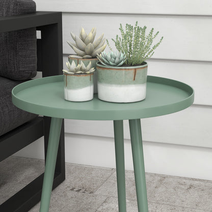 Garden Side Table, weather-resistant outdoor table with raised edge, steel balcony table, round coffee table load capacity 20kg, Ø40x50H cm, side table for outdoor indoor balcony terrace Green