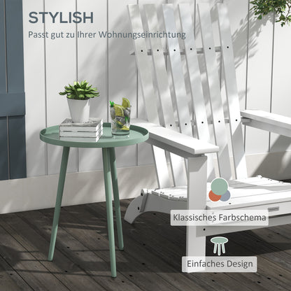 Garden Side Table, weather-resistant outdoor table with raised edge, steel balcony table, round coffee table load capacity 20kg, Ø40x50H cm, side table for outdoor indoor balcony terrace Green
