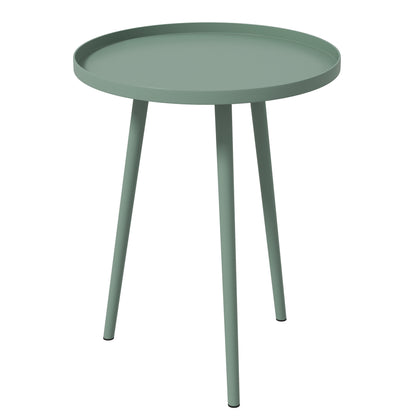 Garden Side Table, weather-resistant outdoor table with raised edge, steel balcony table, round coffee table load capacity 20kg, Ø40x50H cm, side table for outdoor indoor balcony terrace Green