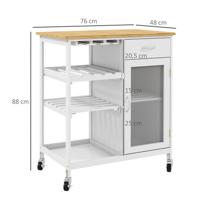 Kitchen Trolley with Wheels Multi-Storage Wine Rack, Drawer, Door, Shelves White