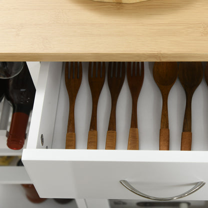 Kitchen Trolley with Wheels Multi-Storage Wine Rack, Drawer, Door, Shelves White