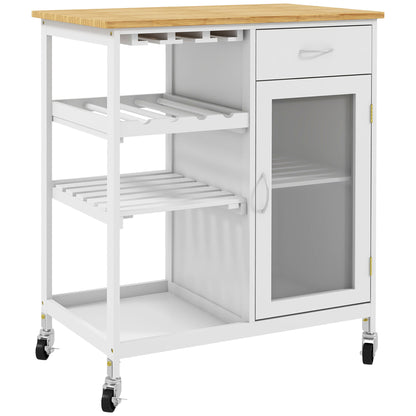 Kitchen Trolley with Wheels Multi-Storage Wine Rack, Drawer, Door, Shelves White