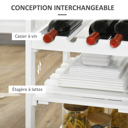 Kitchen Trolley with Wheels Multi-Storage Wine Rack, Drawer, Door, Shelves White